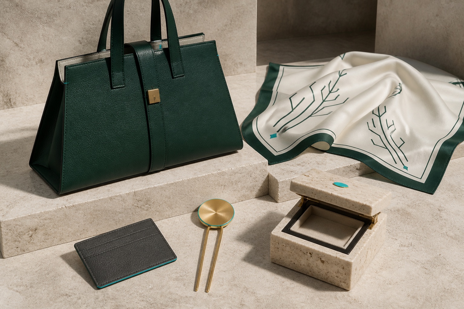 TheRakht leather, silk, stone and gold objects