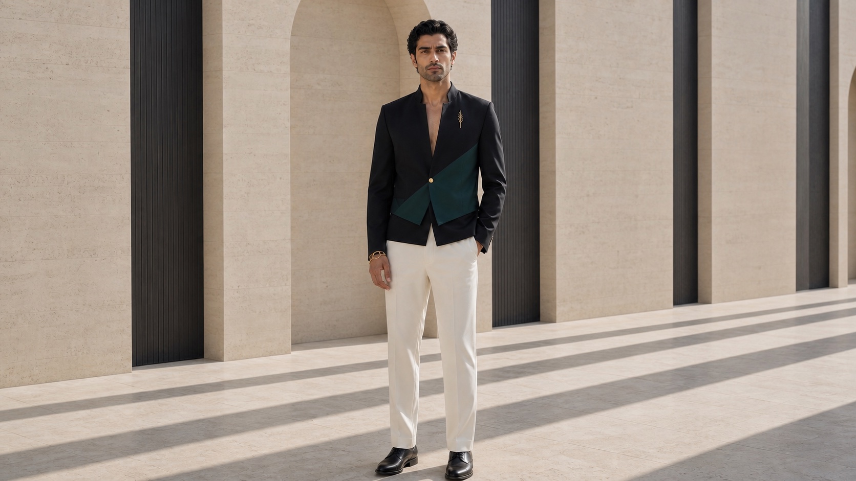 Cypress-inspired gold jewellery worn with contemporary menswear